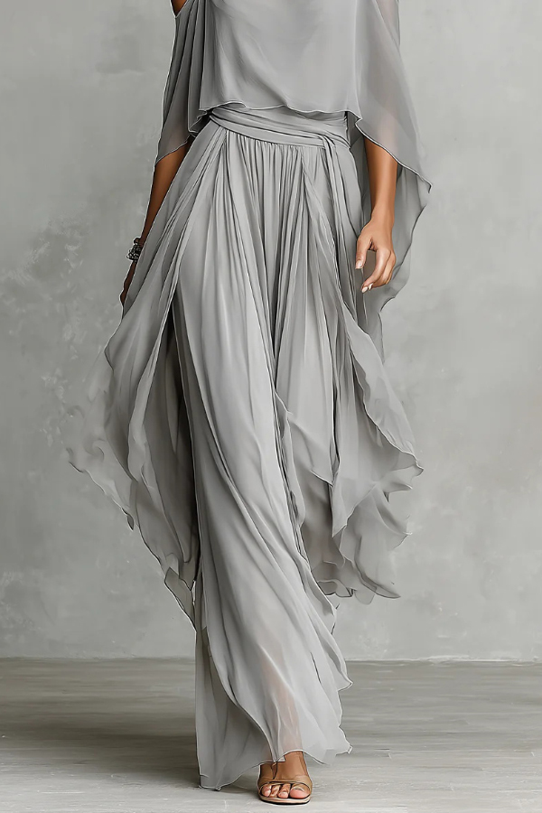 Solid Color Chiffon Off-shoulder Camisole Top and Casual Wide-leg Pants Set