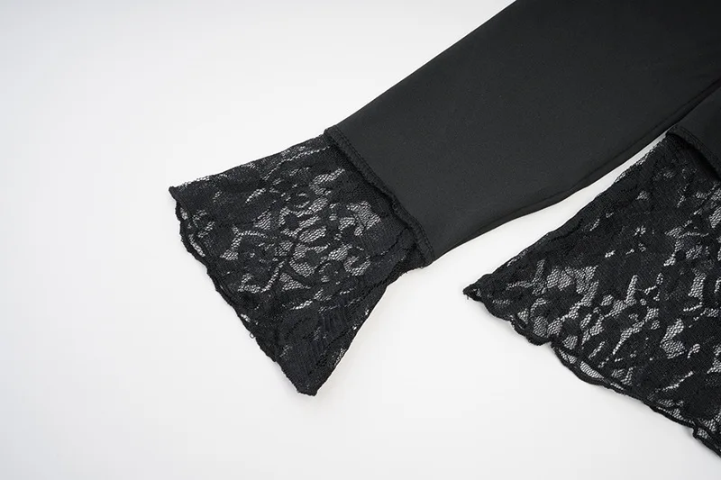 Ootddress Lace Patchwork See-Through Crop top For Women Fashion Sexy Long Sleeve Slim Patchwork Cropped Y2k Top Female Clothes Tee