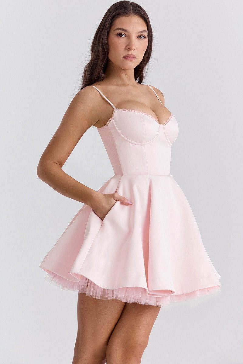Spaghetti Strap Puff Mini Dress