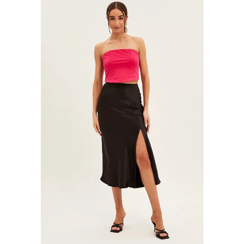 Ootddress Satin High Waist Slim Long Skirt Patchwork For Women Split Elegant Fashion High Street Solid Maxi Skirt Summer Maxi Skirt