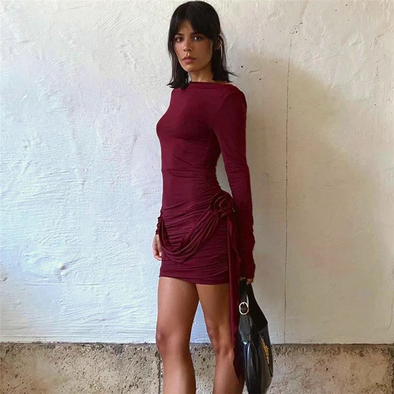 Ootddress Floral Fashion Pleated Mini Dress For Women Slim High Waist Solid Casual Autumn Sexy Dress Female Bodycon Dress New 9 Ootddress Floral Fashion Pleated Mini Dress For Women Slim High Waist Solid Casual Autumn Sexy Dress Female Bodycon Dress New