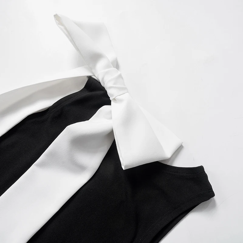 Fashion Slim Fit Sleeveless High Neck One Line Shoulder Bow Bodysuit - Women's Sexy Versatile Pullover