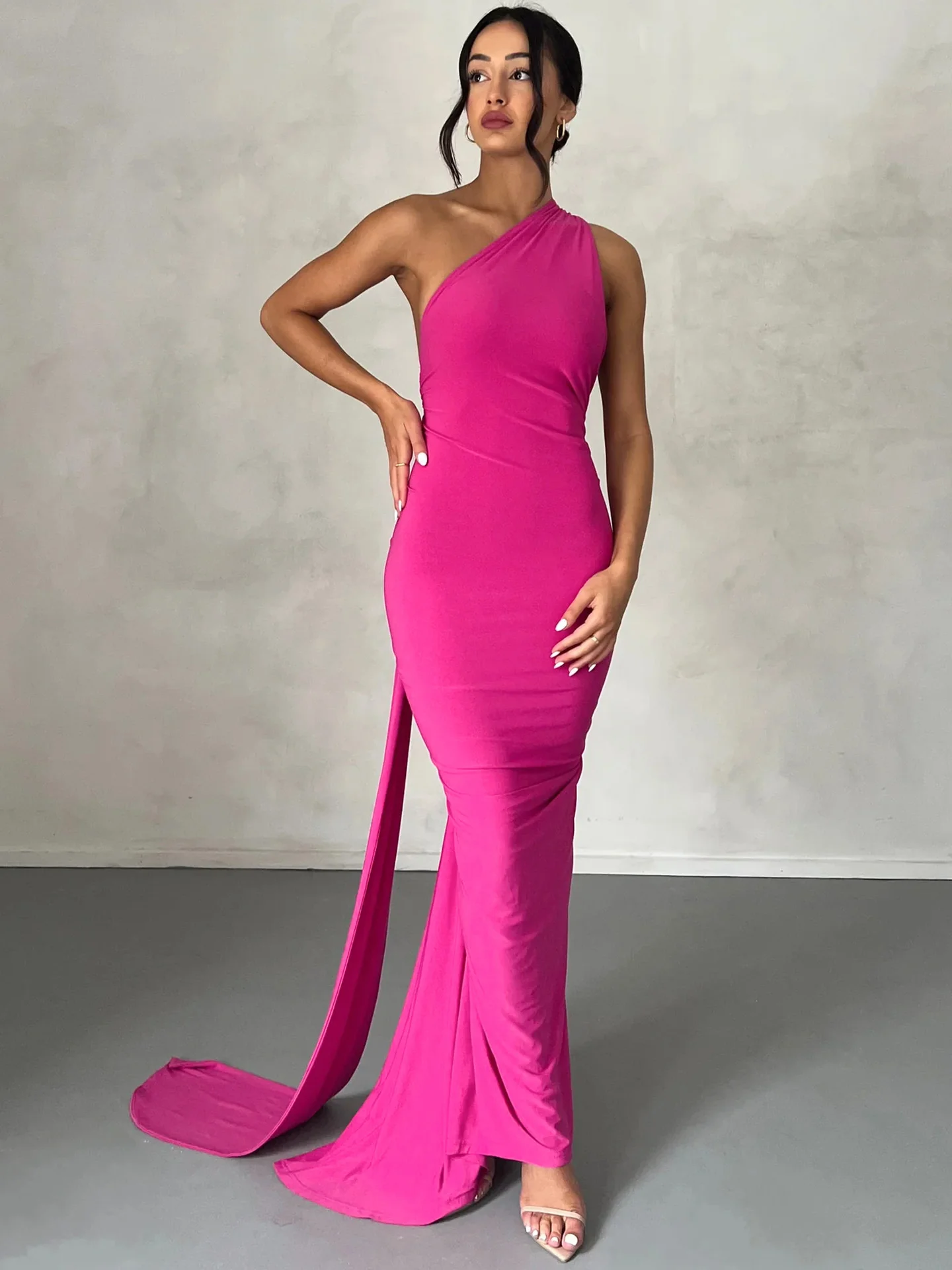 Ootddress Oblique Shoulder Backless Maxi Dress For Women Gown Summer Back Strap Sleeveless Ruched Party Sexy Long Dress Vestidos