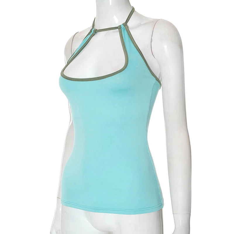 Summer Dopamine Apparel Halter Backless Strappy Skeleton Tank Sleeveless Blouse for Girls Casual Candy Color Top