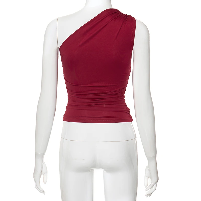 Solid Color One Shoulder Backless Tank Top T-Shirt Candy Color Sleeveless Slim Top