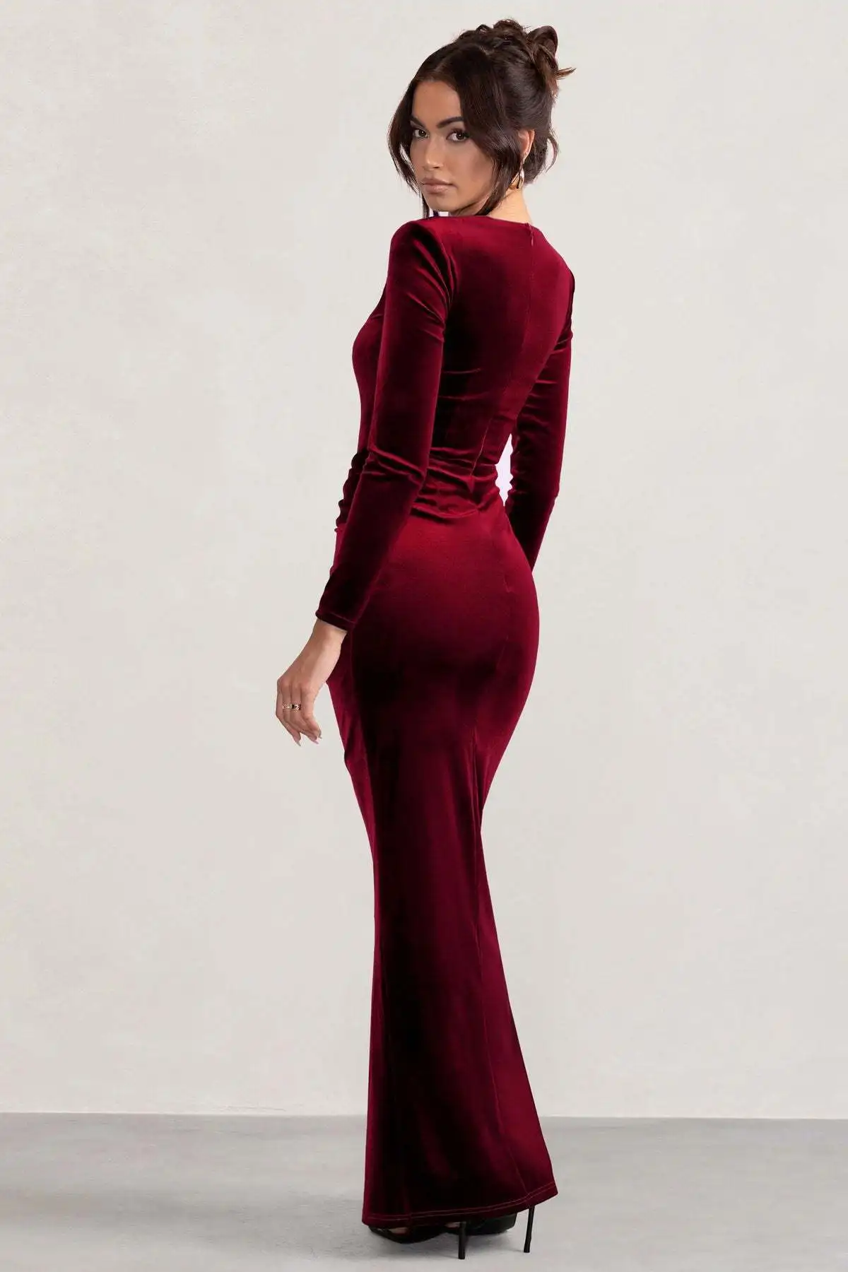 Sexy Velvet Elastic Tight Long Sleeved Dress Elegant Bodycon Slit Party Evening Dress Autumn/winter 2025New Slim Vestido