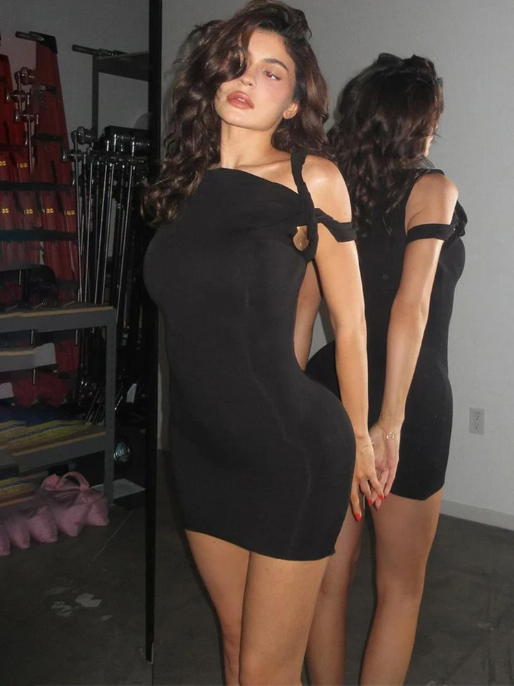 Ootddress Black Long Dress Female Slim High Waist Off-Shoulder Fashion Elegant Evening Partywear Dress Solid One-Shoulder Maxi Dress