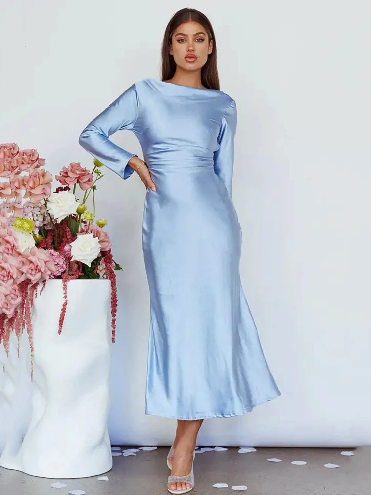 Bodycon Long Sleeve Women's Dress Party Club Evening Dress Female Slim Fit Round Neck Solid Long Dress Autumn New 2025