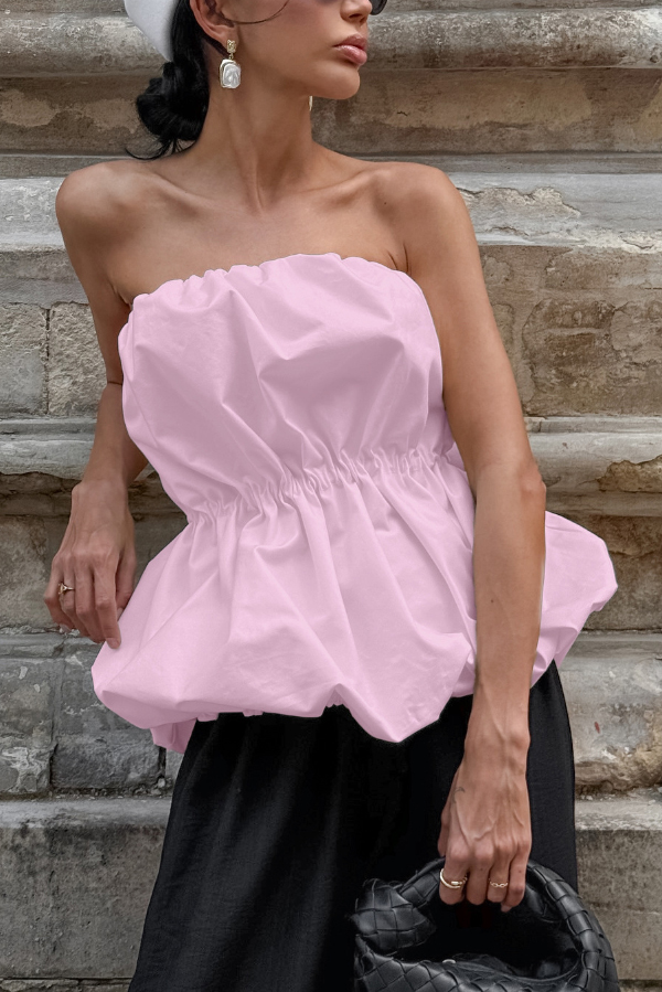 Solid Color Sleeveless Off-shoulder Elastic Waist Strapless Top
