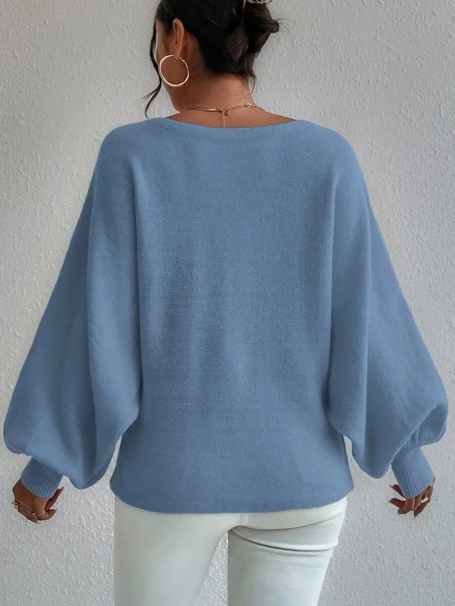 Ootddress Off Shoulder Sweater For Women Batwing Sleeve Pullover Knit Loose Jumper Tops Art Printed Spring New Oversized Sweaters