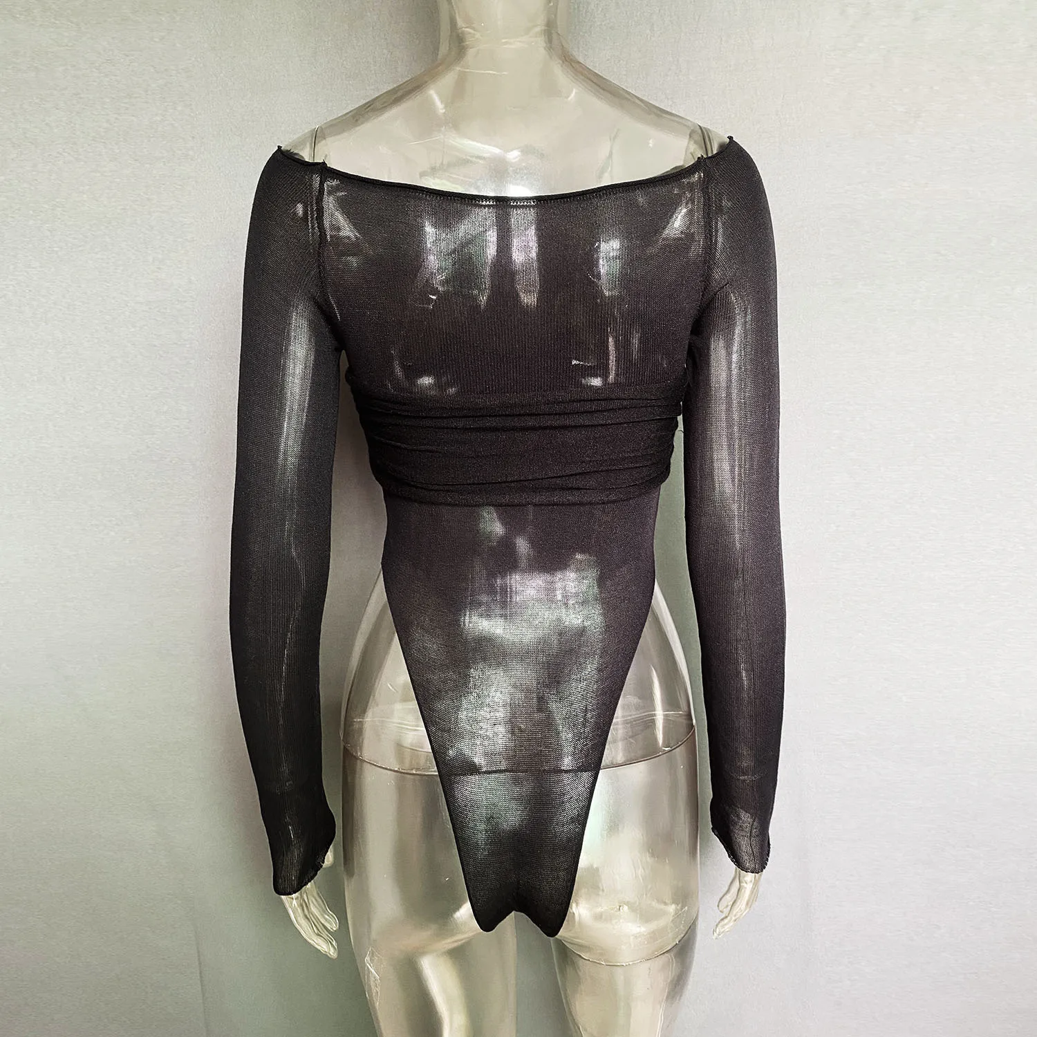 Ootddress Off Shoulder Knit Sheer Tops For Women Summer White Lace Twist T-Shirt Femme Long Sleeve Mesh Tops See-Through Knitted