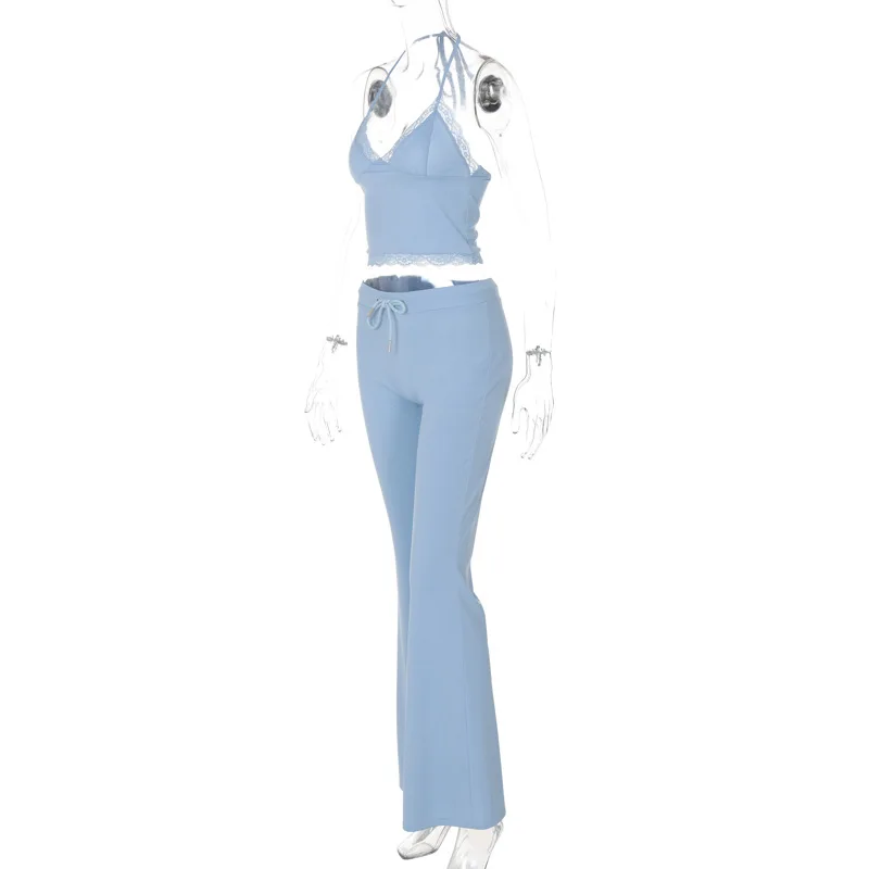 Ootddress Women Sexy V-neck Strapless Wide-Leg pants Suit Lace V Neck Top Solid Lace-up Long Trousers Summer Fashion Two Piece Sets 8 Ootddress Women Sexy V-neck Strapless Wide-Leg pants Suit Lace V Neck Top Solid Lace-up Long Trousers Summer Fashion Two Piece Sets