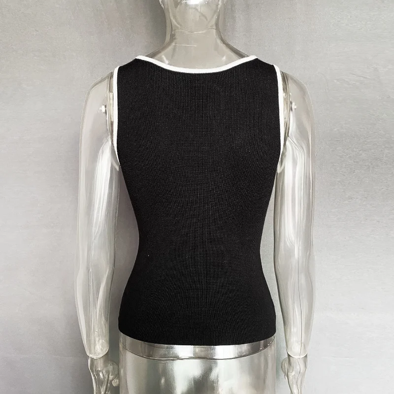 Ootddress Casual For Women Contrast Y2k Top Vest Backless Patchwork Pullover Top Slim Sheer Tracksuit Summer Cute Female Tank Top