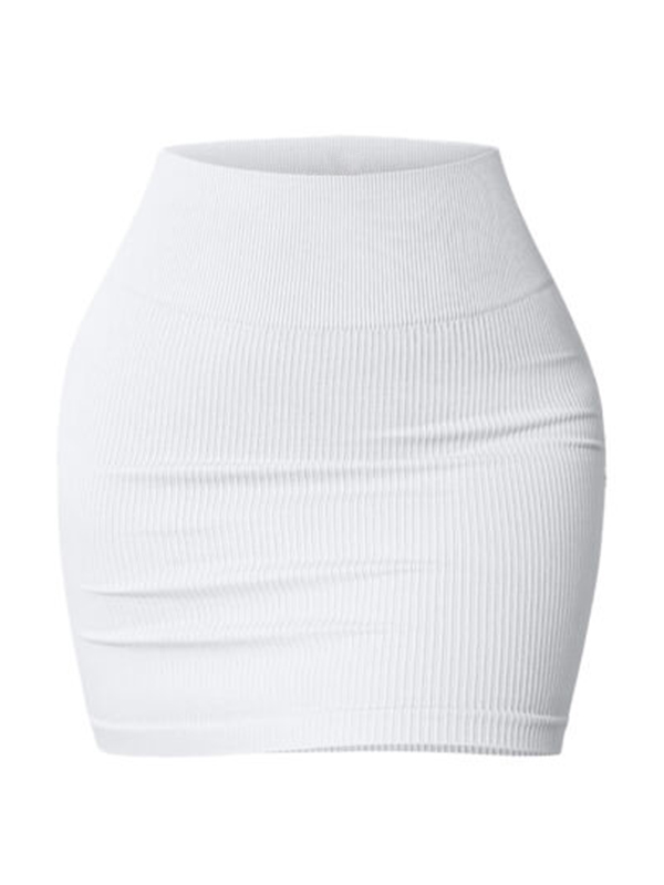 Solid Ribbed Elastic High Rise Bodycon Mini Skirt