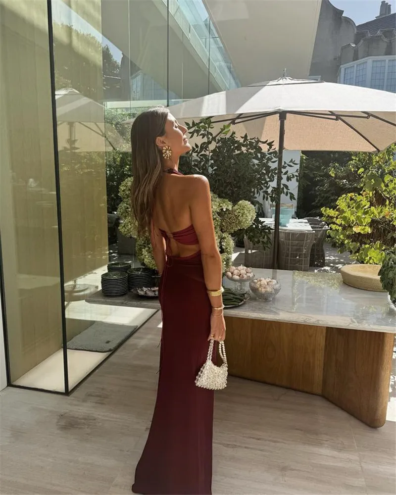 Ootddress Elegant Backless Sexy Maxi Dress For Women Fashion Lace-up Sleeveless Bodycon Club Party Evening Long Dress New