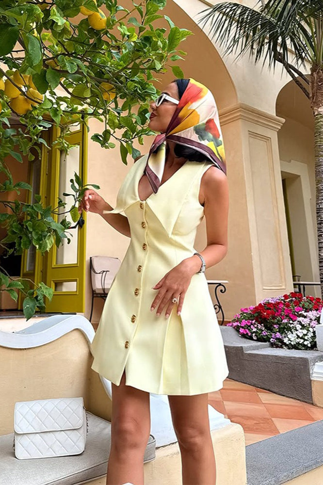 Sleeveless Oversized Pointed Lapel Button Front A-Line Mini Shirt Dress