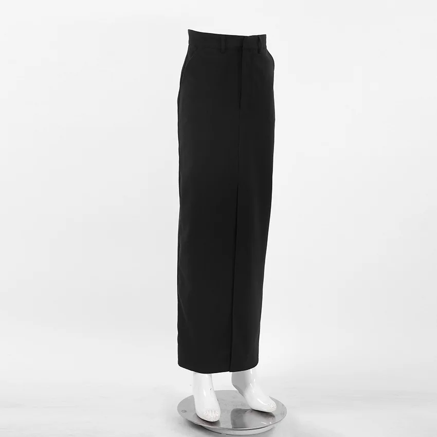 Ootddress Black Long Skirt For Women Casual Streetwear High Waist Slim Bodycon Skirts Split Out Ladies Basic Straight Maxi Skirt