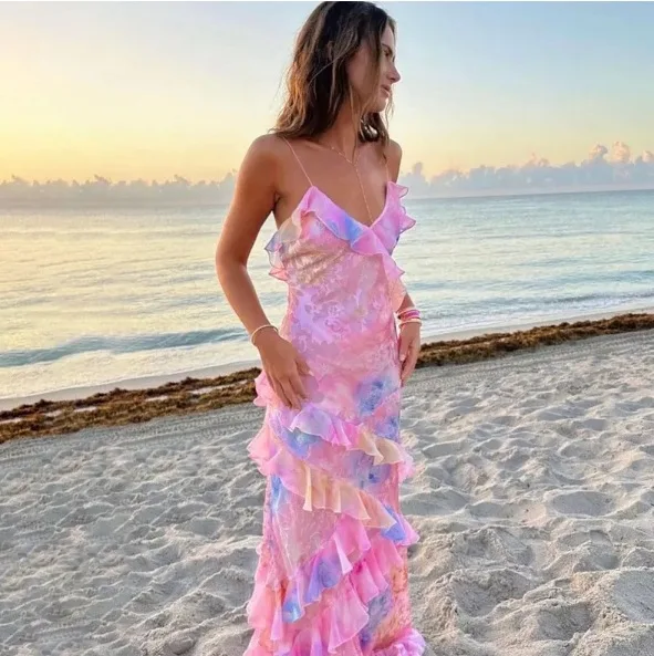 Sexy V-neck Backless Sleeveless Long Dresses Fashionable High Waist Slim Party Dress 2025 Elegant Print Women's Evening Dress 5 Sexy V-neck Backless Sleeveless Long Dresses Fashionable High Waist Slim Party Dress 2025 Elegant Print Women's Evening Dress