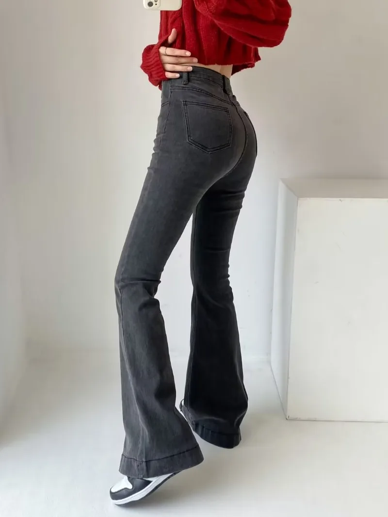 Ootddress Flare Jeans Women Summer Streetwear Bodycon Long Denim Pants 2025 Blue Elastic Fashion Y2K Trousers High Waisted Jeans