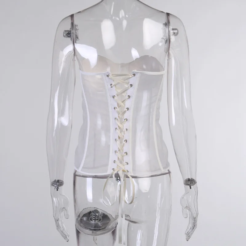 Ootddress Mesh Chest Cup Bra Corset Tops Women Black Off Shoulder Back Lace Up Crop Top High Street Slim Vest Y2K Uderbrust Corsets