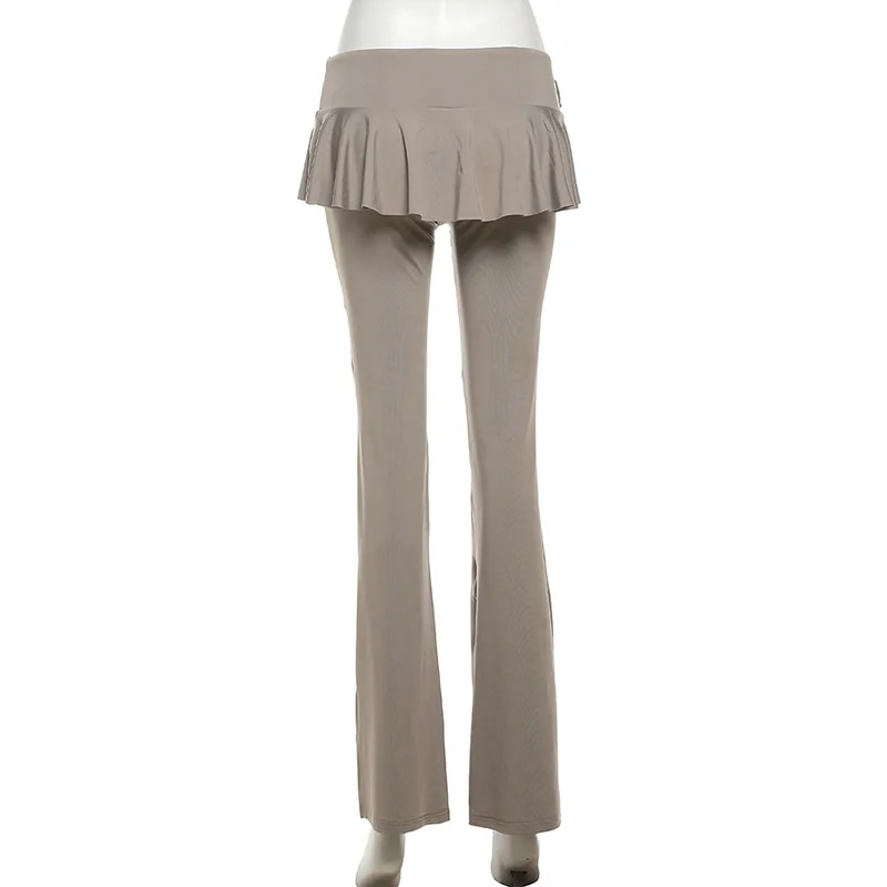 Ootddress Fashion Flower Ribbons Straight Pants For Women Solid Color Casual High Strecth Folds Patchwork Female Summer Trousers