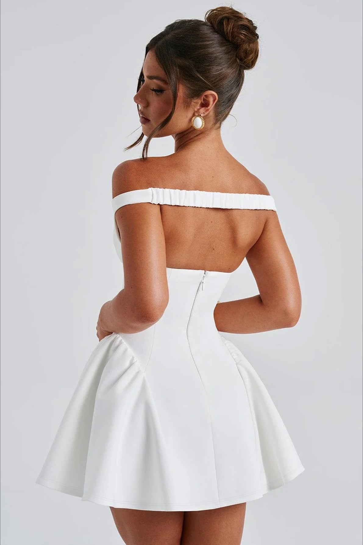 Off Shoulder Plunging Sweetheart Princess Seam Fit and Flare Mini Dress