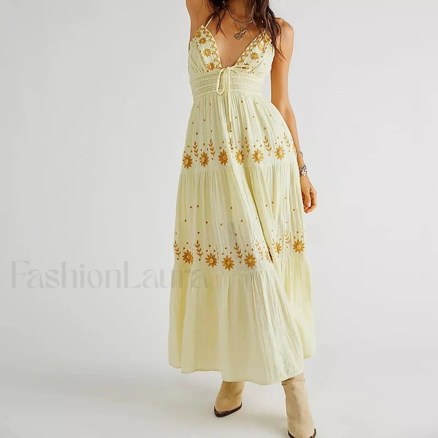 Backless Halter Embroidery Dress