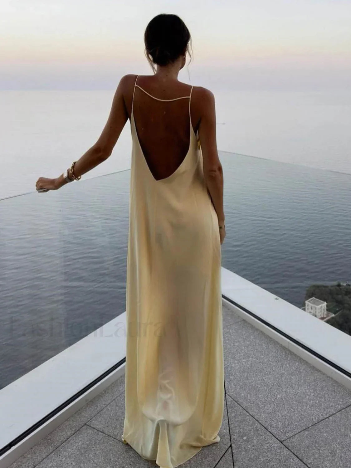 Apricot Backless Satin Long Dress