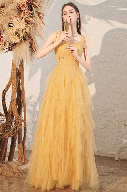 Yellow Spaghetti Strap Ruched Bodycon Mini Dress