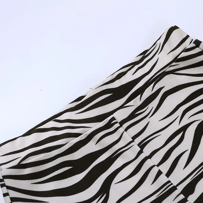 Ootddress Female Trousers Casual Zebra Print Straight Leg Pants Split Out Spring Women Streetwear High Waist Fashion Ladies Pants