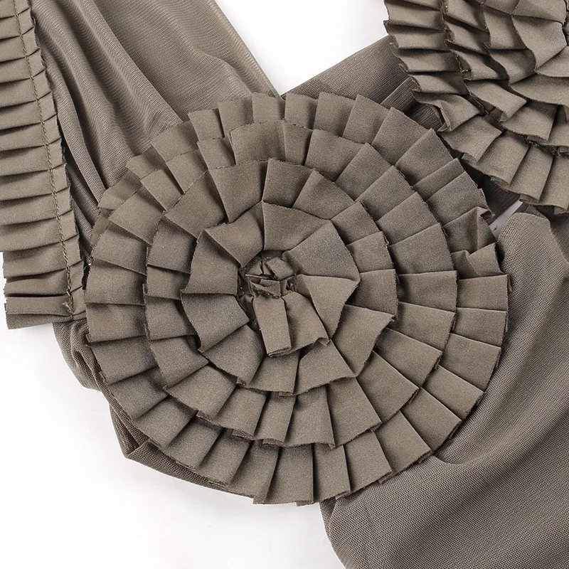 Ootddress Folds Sunflower Tank Top Women Mesh Bodycon Sleeveless Slim Crop Tops Ladies Club Party Sexy Backless Bandage Vest Woman