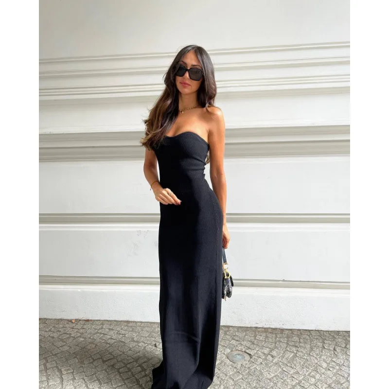 Ootddress Backless Slim Fashion Maxi Dress Knit Women Off-Shoulder High Waist Solid Elegant Party Dress Knitwear Female Sexy Dress