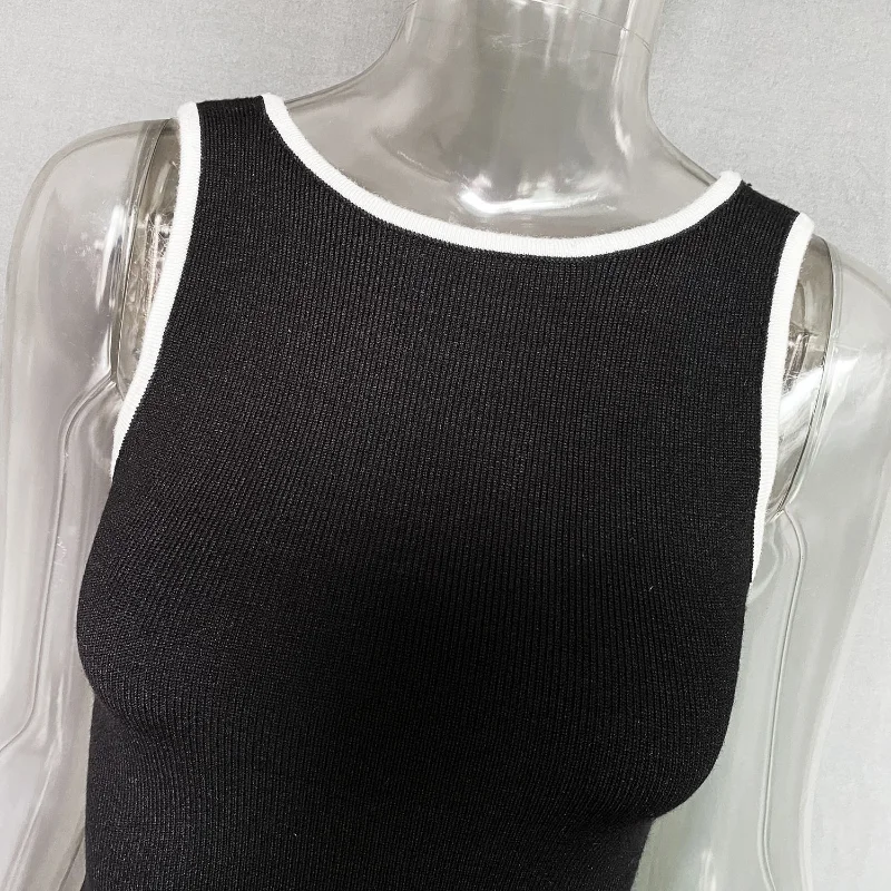 Ootddress Casual For Women Contrast Y2k Top Vest Backless Patchwork Pullover Top Slim Sheer Tracksuit Summer Cute Female Tank Top