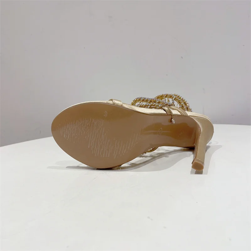 Liyke Elegant Women Wedding Banquet Crystal Tassel Stiletto Sandals Golden 11 Liyke Elegant Women Wedding Banquet Crystal Tassel Stiletto Sandals Golden