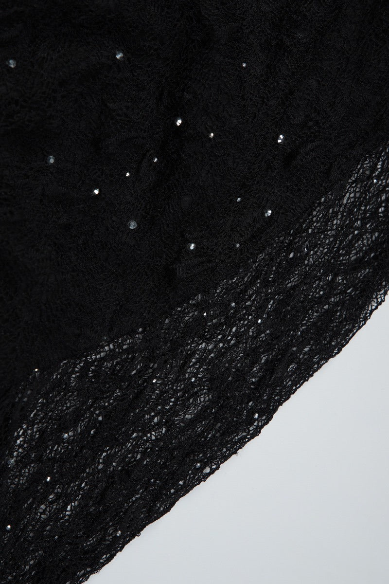 Black Turtleneck Long Sleeve Lace Rhinestone Bodycon Mini Dress