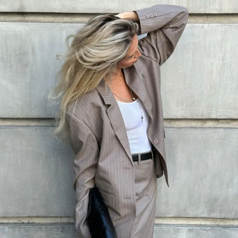 Ootddress Oversized Blazer Suits For Women Loose Slit High Waist Skirts Femme New Street Casual Blazers 2 Piece Sets Womens Outfits