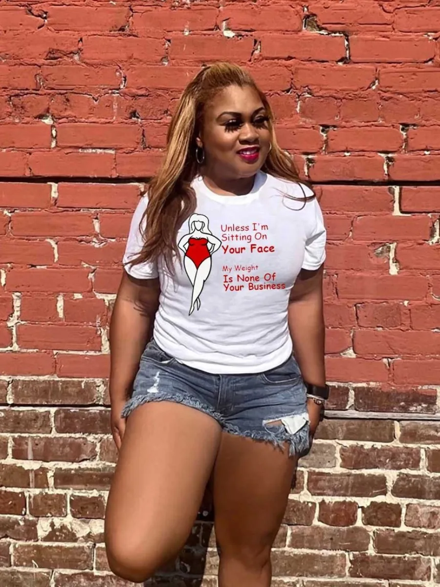 Plus Size Summer Women Lady Oversized T-shirt Black White Fashion Short Sleeve Print Graphic Tops