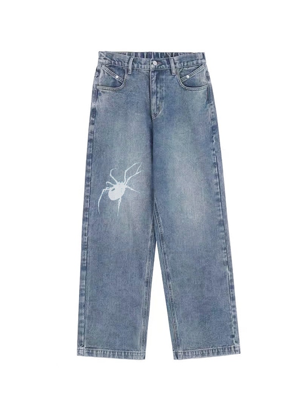 Street Spider Print Boyfriend Jeans