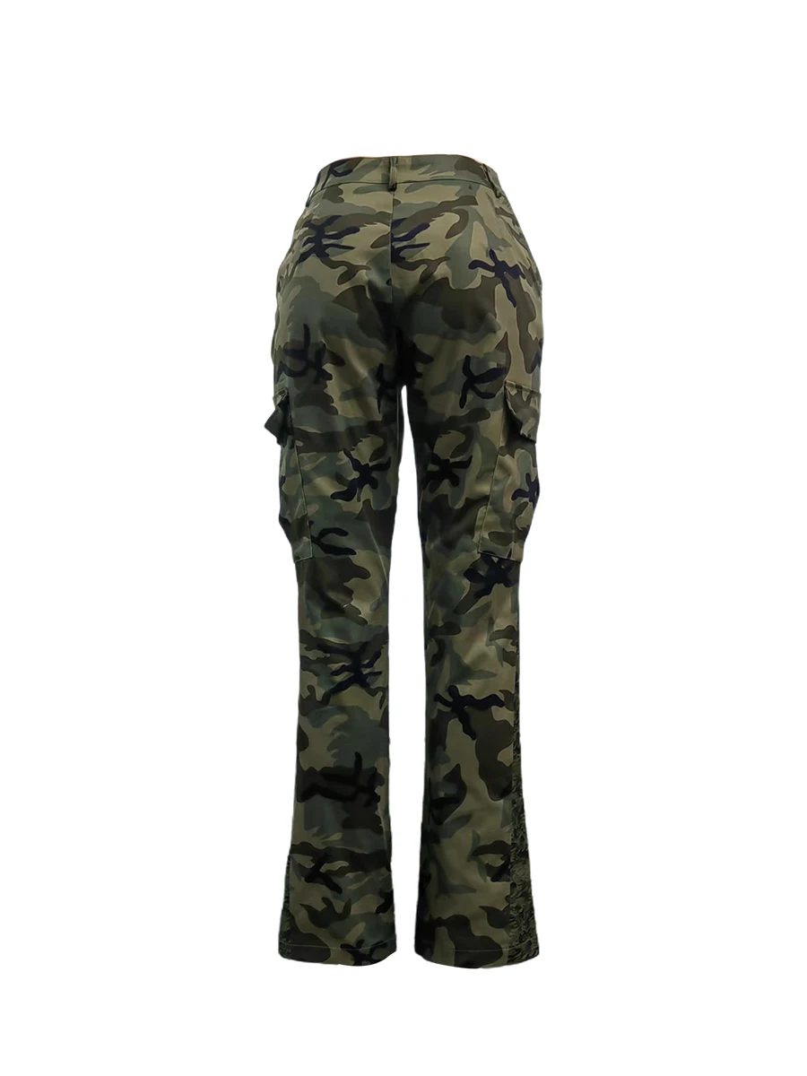 High Waist Camo Multicolor Cargo Pants XS-5XL Street Casual Side Pocket Camouflage Women Streetwears Straight Lady Trousers