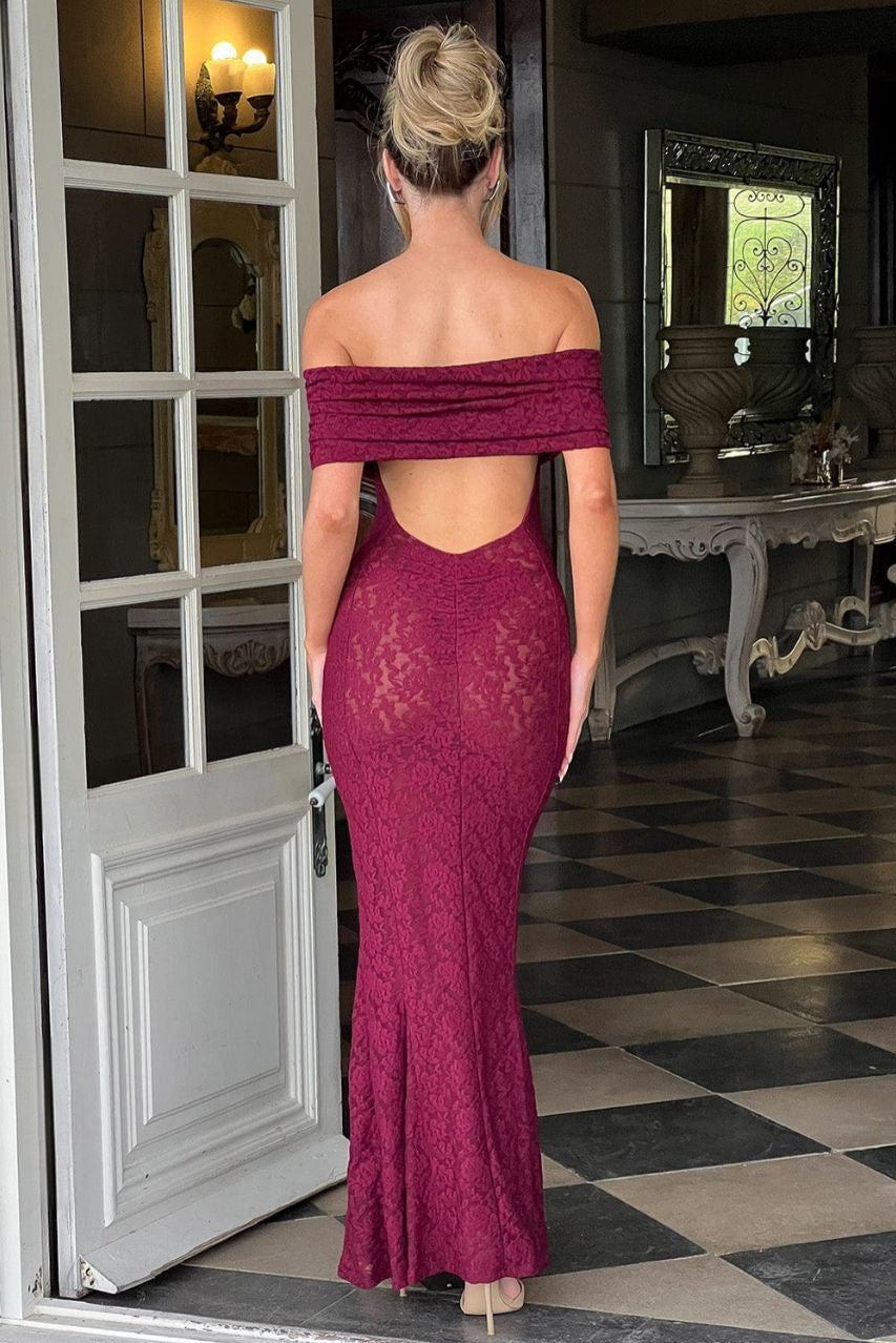 Floral Lace Off Shoulder Foldover Cuff Mermaid Maxi Dress
