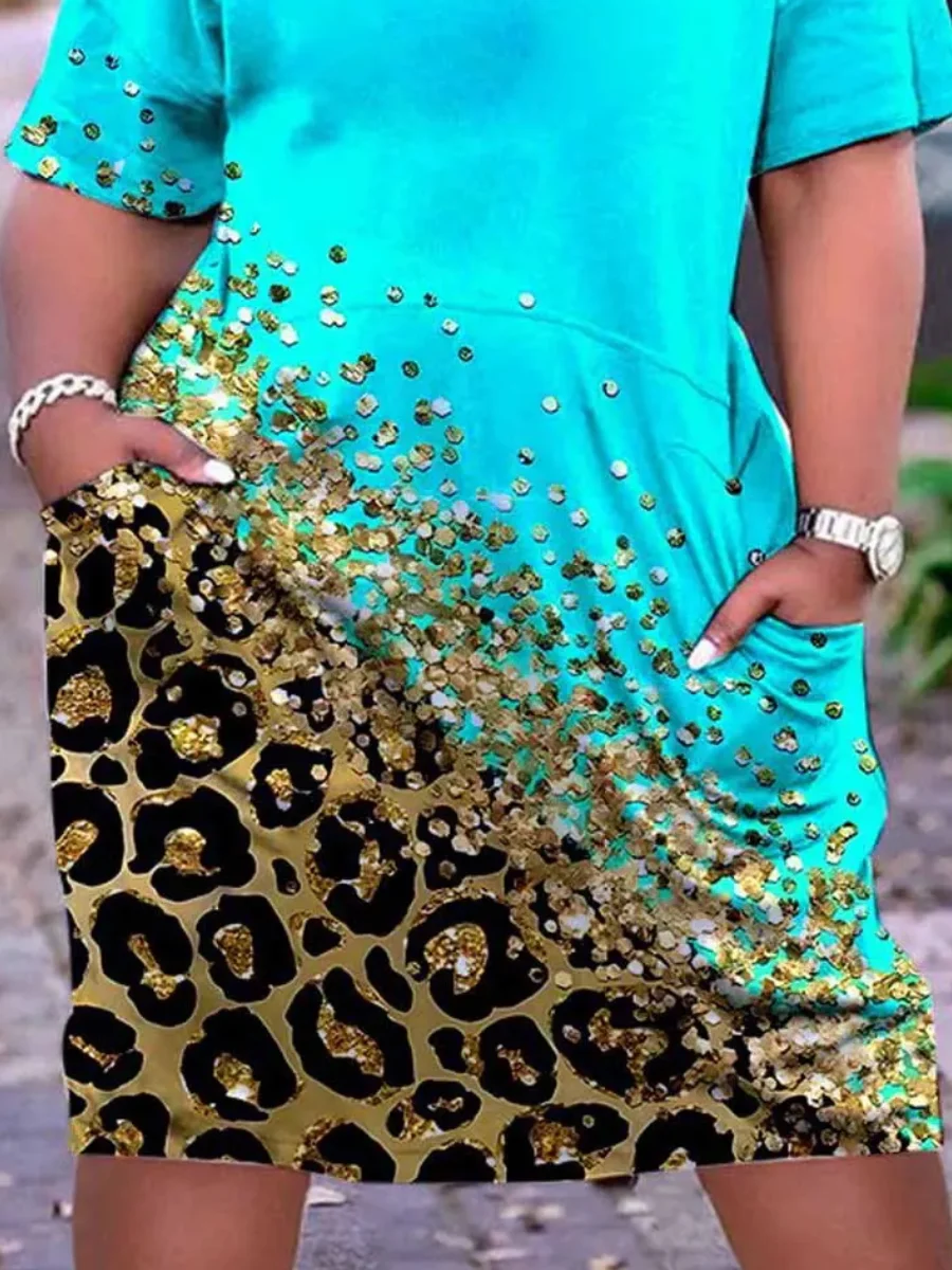 Plus Size Imitation Denim V Neck Pocket Design Dress Women's T-Shirt Summer Loose Dress Vestidos 20 Plus Size Imitation Denim V Neck Pocket Design Dress Women's T-Shirt Summer Loose Dress Vestidos