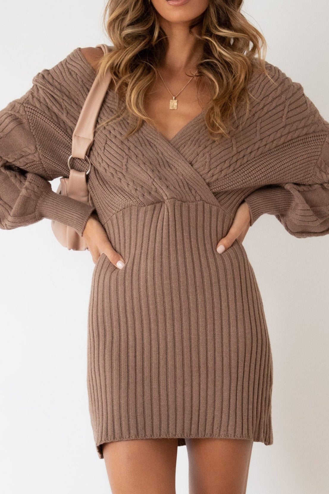 Cable Knit V-Neck Bodycon Midi Dress
