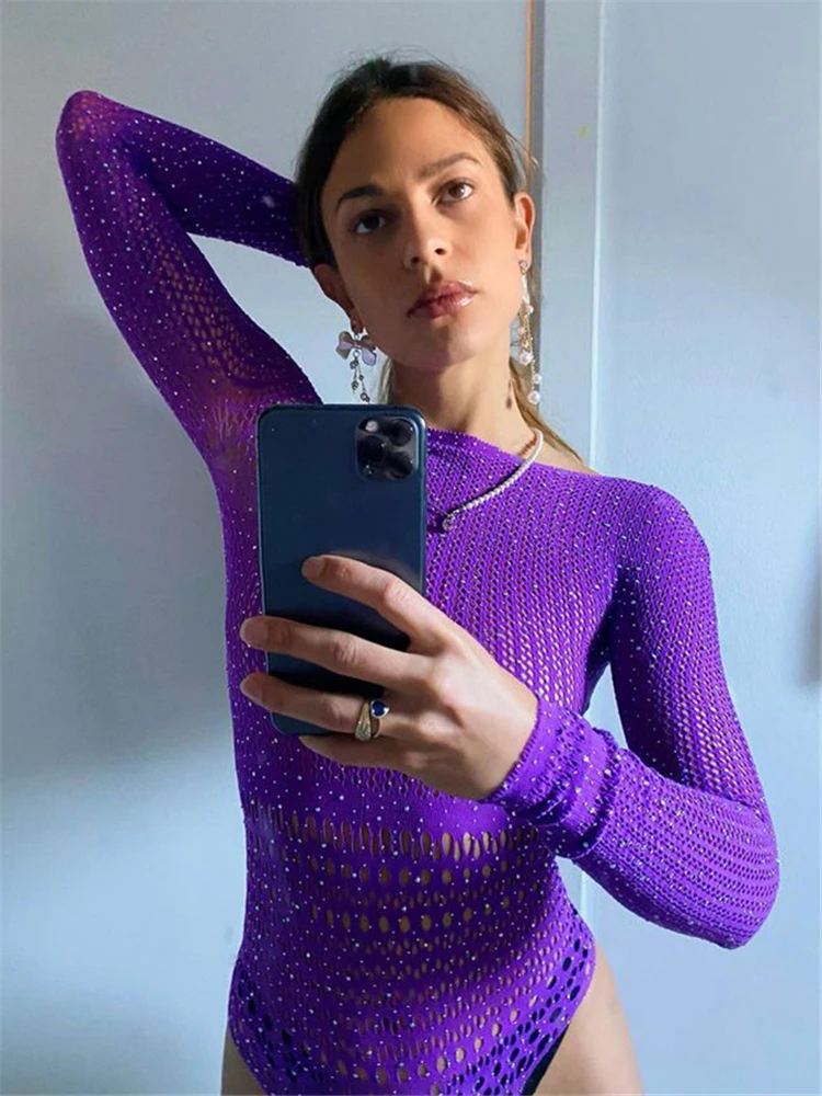 Ootddress Diamonds Sexy Bodysuit Lingerie See-Through Lace Body Tops For Women Nude One-Piece Romper Party Overalls Tops 2025