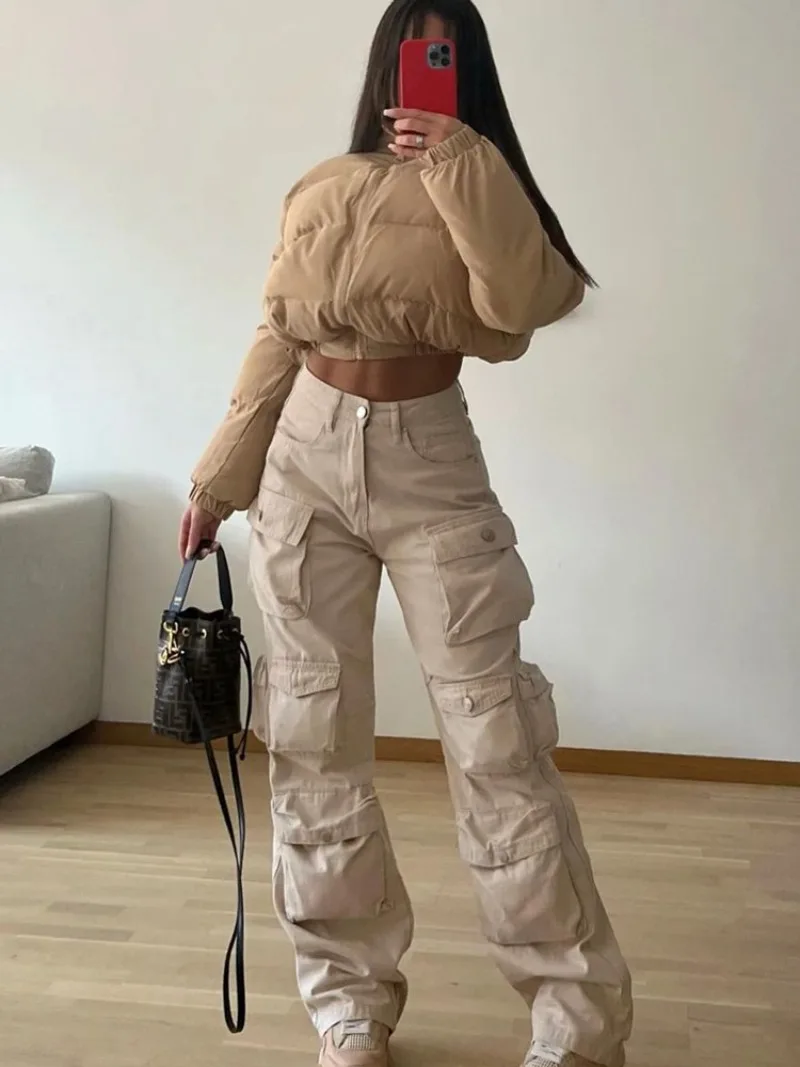 Ootddress Multiple Pockets Cargo Pants For Women Loose High Waist Fashion Sweatpants Women's Baggy Streetwear Pant Woman Trousers