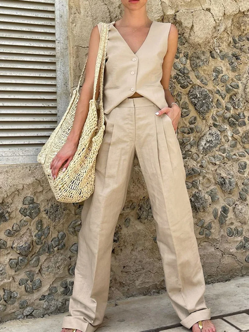 Ootddress Loose Pant Sets Woman High Waist Baggy Casual Trouser Suit For Women Summer V Neck Vest 2 Piece Suits Womens Outfits 2025 17 Ootddress Loose Pant Sets Woman High Waist Baggy Casual Trouser Suit For Women Summer V Neck Vest 2 Piece Suits Womens Outfits 2025