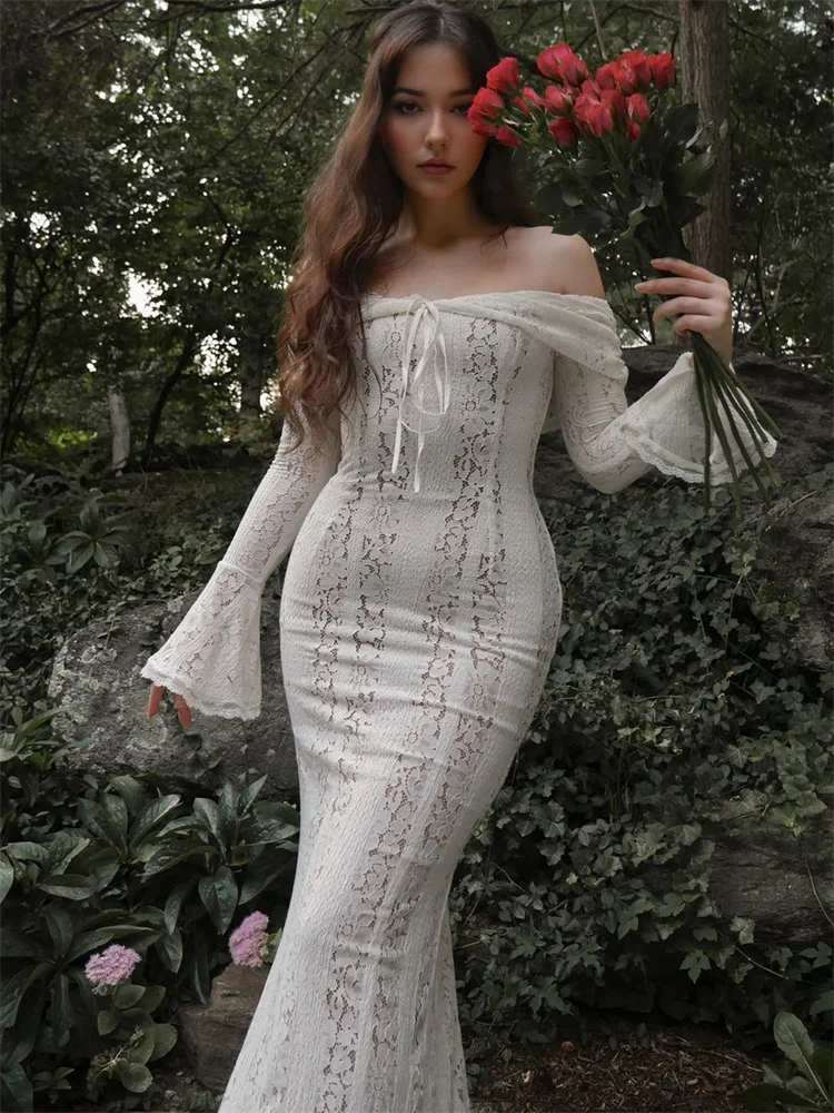 Ootddress Autumn Lace Off-Shoulder Long Dress For Women See-Through Printed Lace-Up High Waist Luxury Female Elegant Party Dress New 51 Ootddress Autumn Lace Off-Shoulder Long Dress For Women See-Through Printed Lace-Up High Waist Luxury Female Elegant Party Dress New