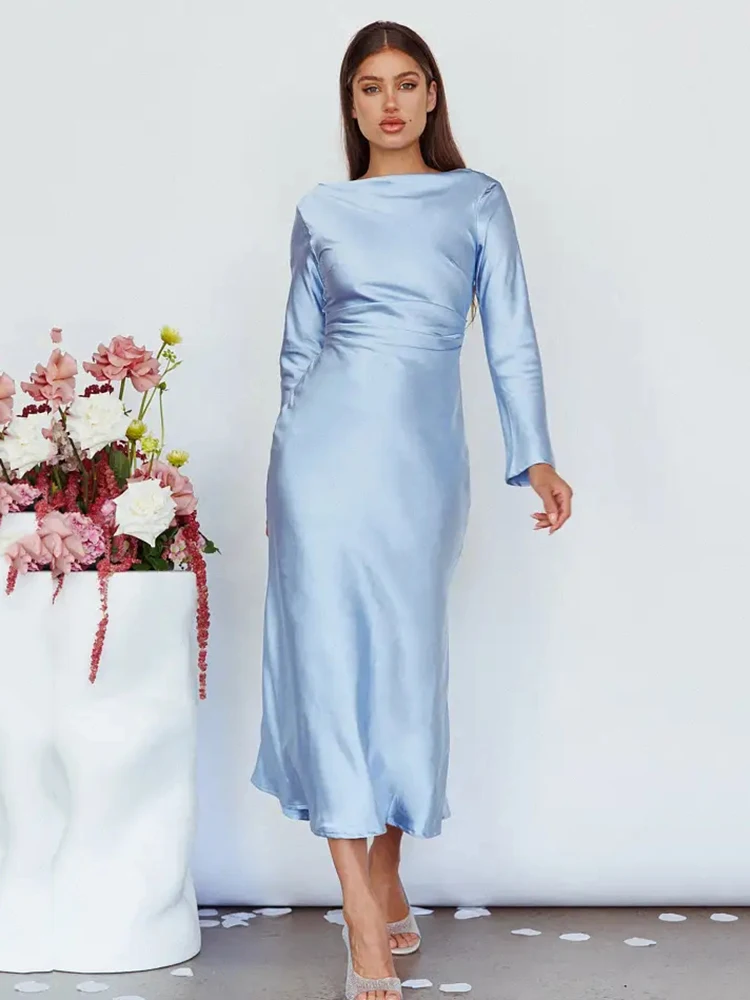 Bodycon Long Sleeve Women's Dress Party Club Evening Dress Female Slim Fit Round Neck Solid Long Dress Autumn New 2025