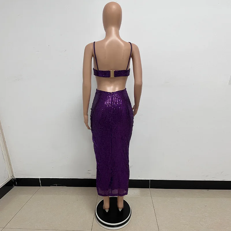 Sexy Hollow High Waist Slit Evening Dress Fashion Sequined Backless Sleeveless Elegant Party Dresses Solid Long Graduation Dress 159 undefined