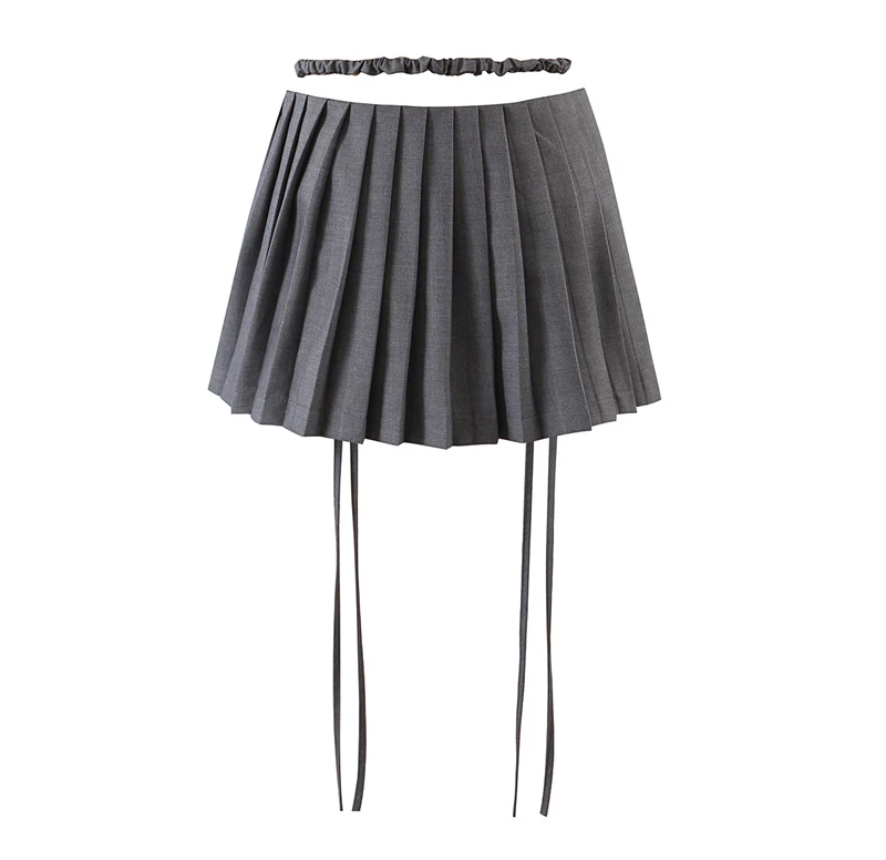 Ootddress New Y2k Mini Skirts 90s Cute Streetwear Casual Grey Pleated Skirts With Belt Hot Zipped A-Line Women Short Skirt Summer