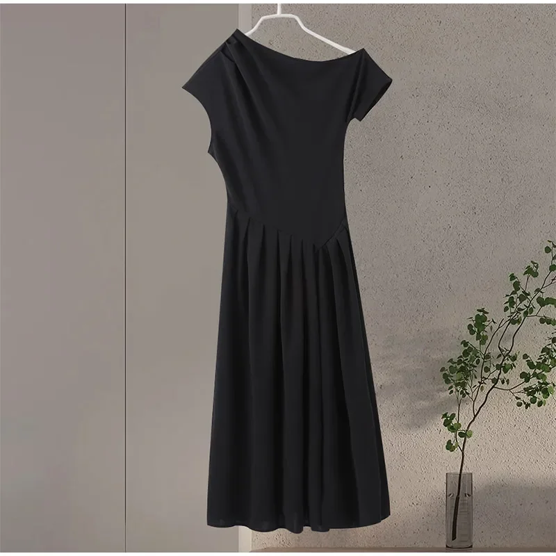 Ootddress Black Off-Shoulder Autumn Long Dress For Women High Waist Patchwork Slim Sexy One-Shoulder Party Dress Female Maxi Dress